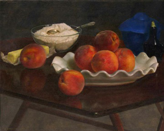Still Life With Peaches and Pie Bird