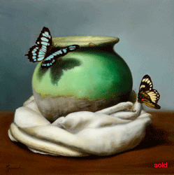 Butterflies on Green Vase