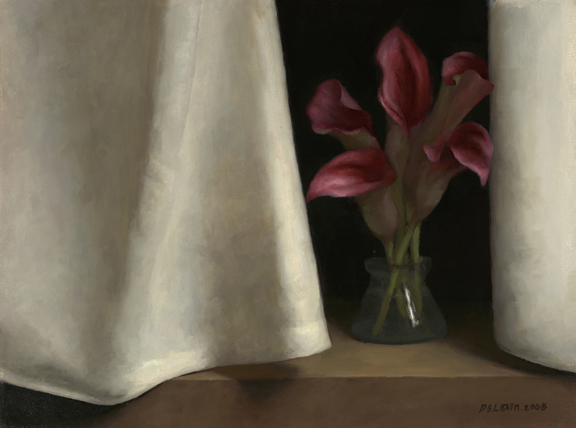 Calla Lilies Behind Curtain