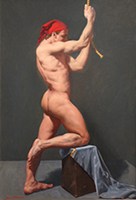 Male Nude With Red Bandana Pulling A Rope