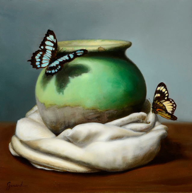 Butterflies with Green Vase