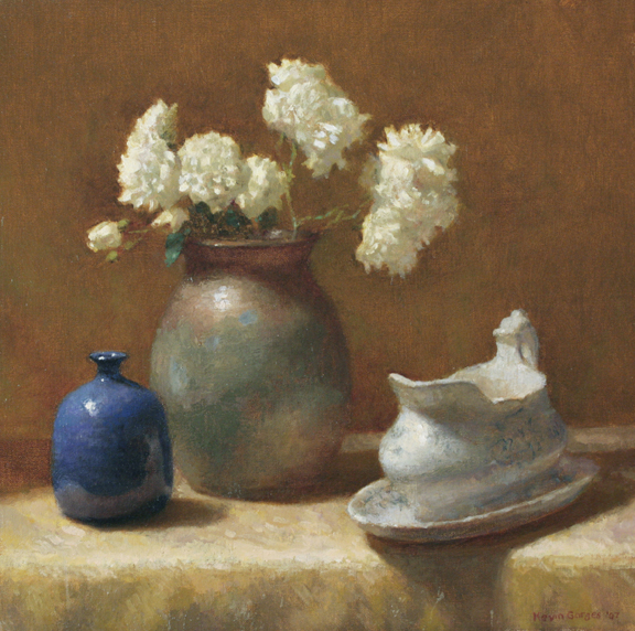 Still Life with Gravy Dish and Blue Vase