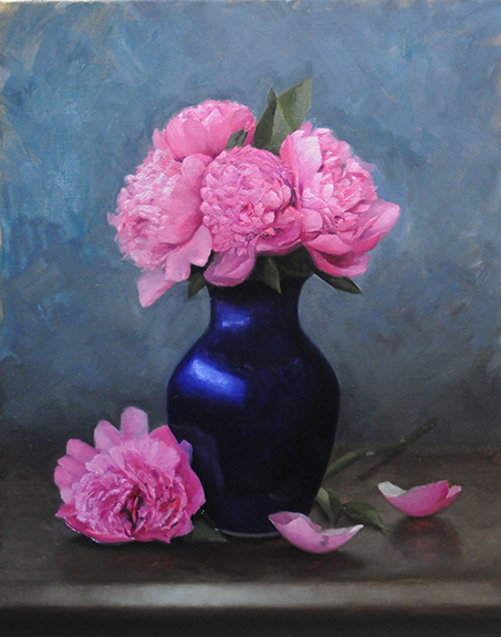 Peonies In Blue Vase