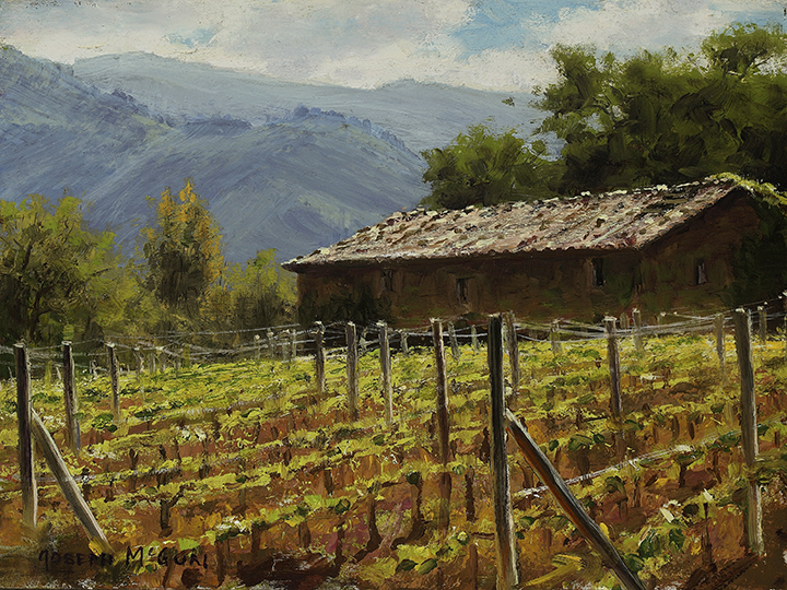 Plein Air, Spring Vineyards With Sun Showers