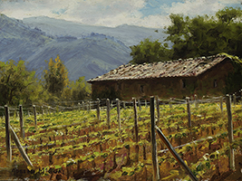 Plein Air, Spring Vineyards With Sun Showers