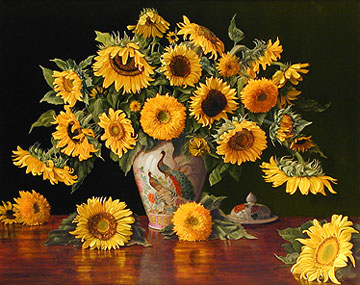 Sunflowers in Peacock Vase