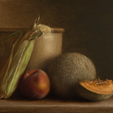 Corn, Peach, Melon, Ceramic Jar